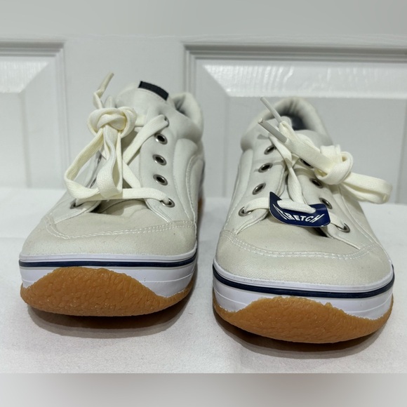 Like newKeds  Stretch White Canvas Sneakers with Blue Accents - Picture 4 of 10